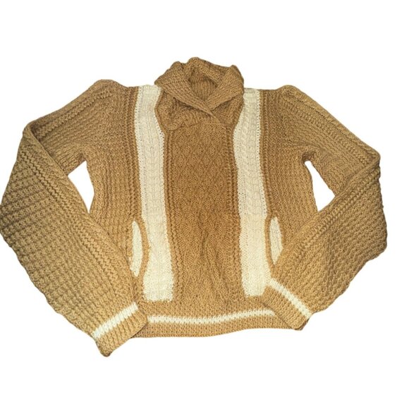 Vintage Handmade XL Tan Beige Chunky Cable  Knit Sweater Preppy Classic Ranch - Picture 1 of 6